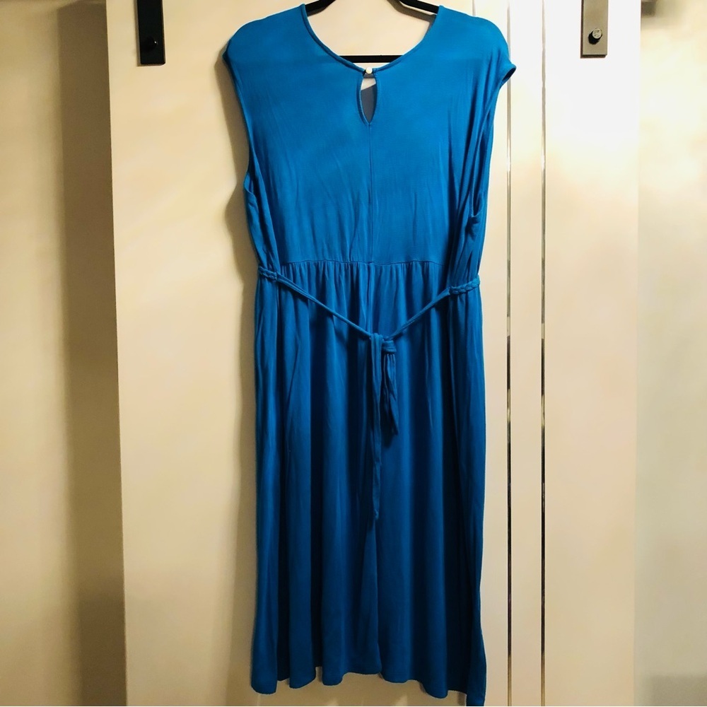 2X Beach Cover Up Blue Jersey Knit Surplice Braided self tie Dress - Picture 2 of 2